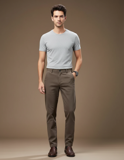 Pantalon Chino Marron Droit Extensible Confortable Homme - Gabardine