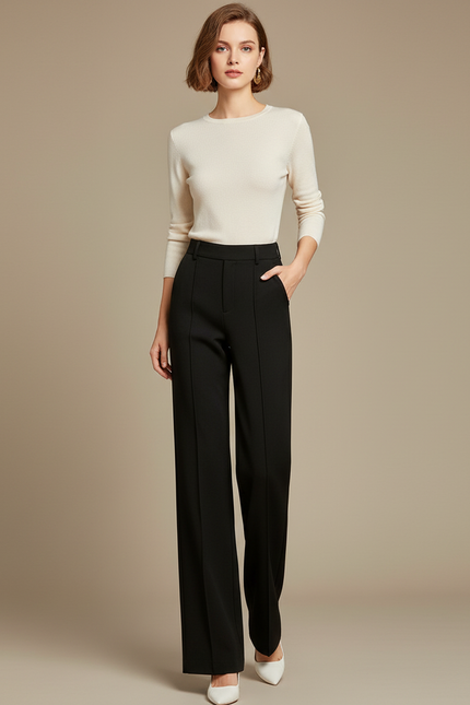 Pantalon Chino Femme Noir Large - Gabardine