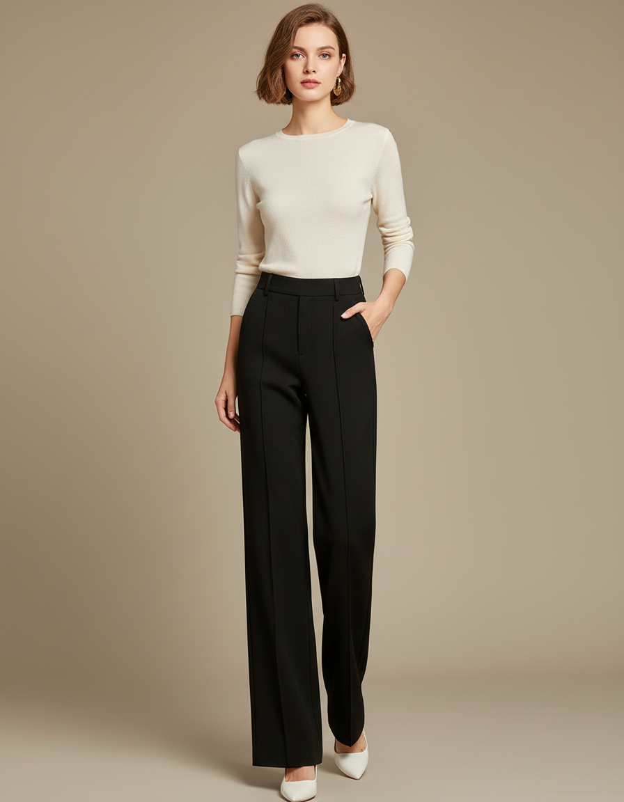 Pantalon Chino Femme Noir Large - Gabardine