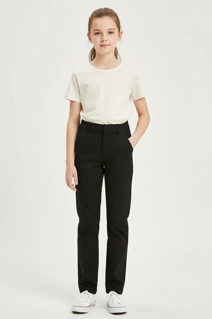Pantalon Chino Noir Coupe Droite Décontracté Fille - Gabardine