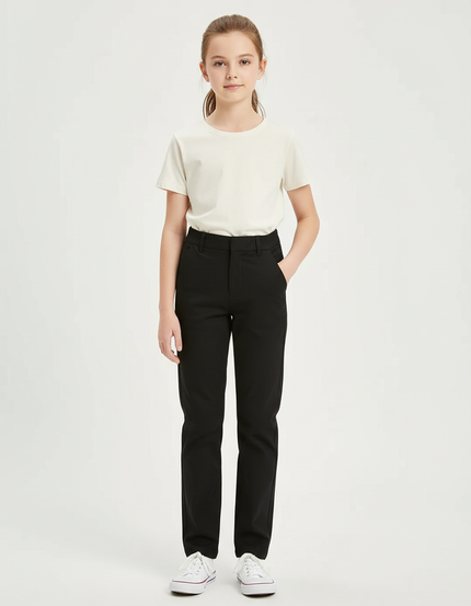 Pantalon Chino Noir Coupe Droite Décontracté Fille - Gabardine