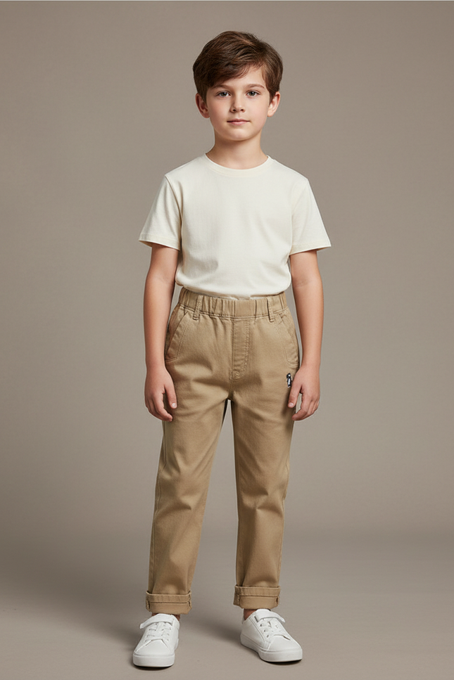 Pantalon Chino Beige Coton Décontracté Garçon