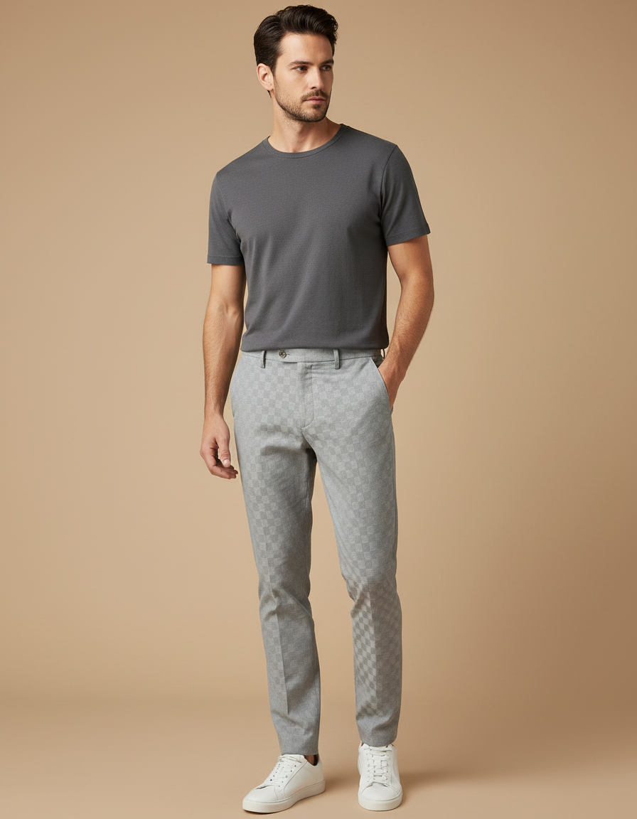 Pantalon Chino Homme Gris Tapered Coton Casual - Gabardine