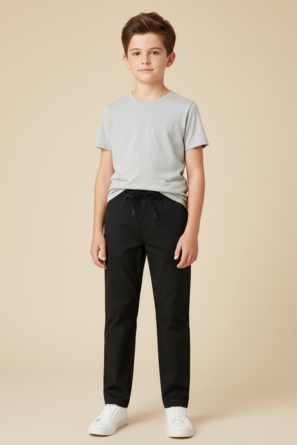 Pantalon Chino Noir Cordon Décontracté Garçon - Coton