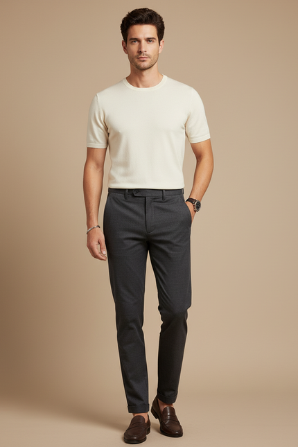 Pantalon Chino Gris Anthracite Slim Décontracté Homme - Gabardine