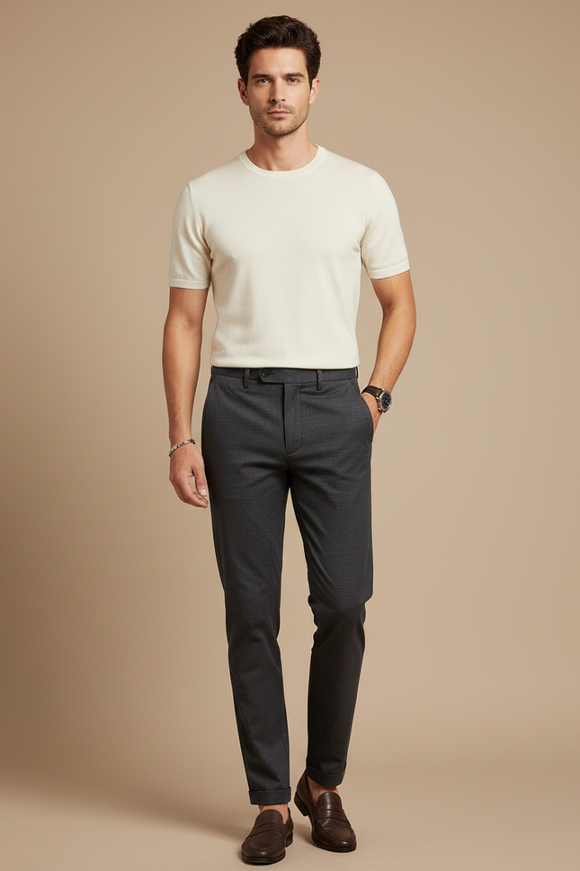 Pantalon Chino Gris Anthracite Slim Décontracté Homme - Gabardine