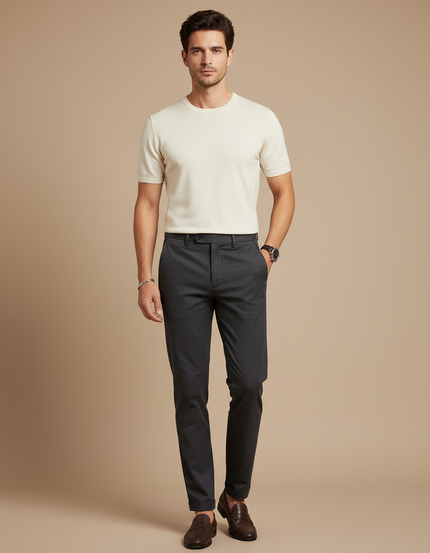 Pantalon Chino Gris Anthracite Slim Décontracté Homme - Gabardine