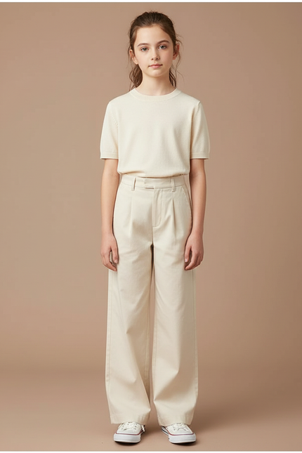 Pantalon Chino Beige Ample Droit Enfant Décontracté - Gabardine