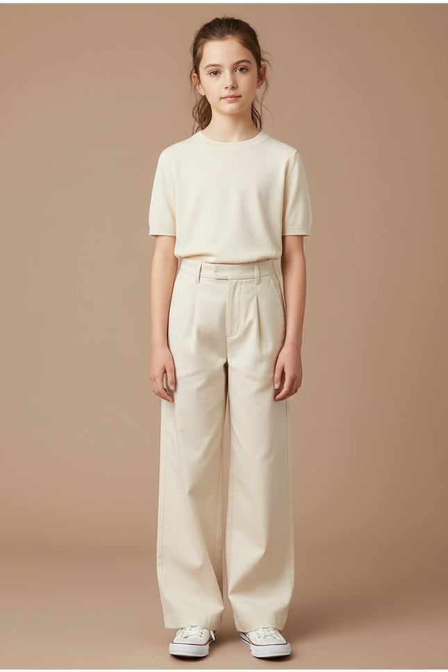 Pantalon Chino Beige Ample Droit Enfant Décontracté - Gabardine