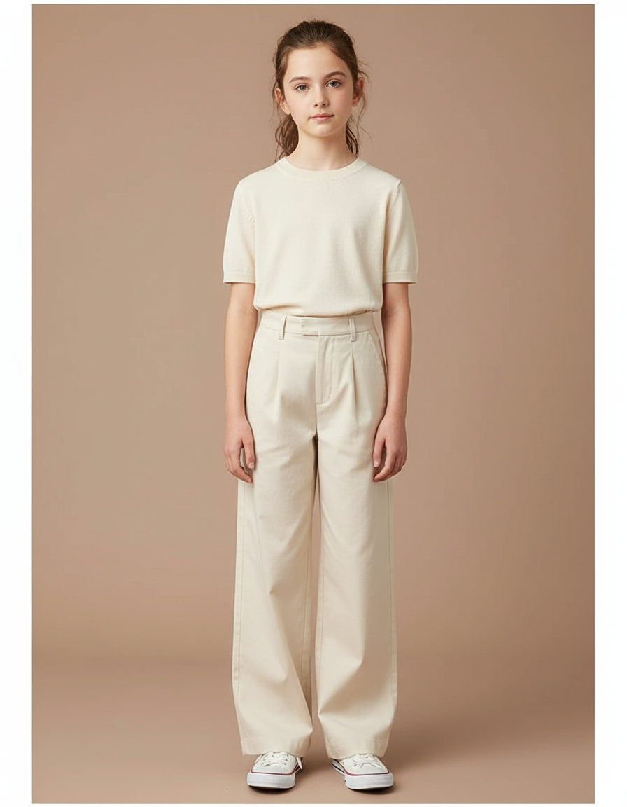 Pantalon Chino Beige Ample Droit Enfant Décontracté - Gabardine