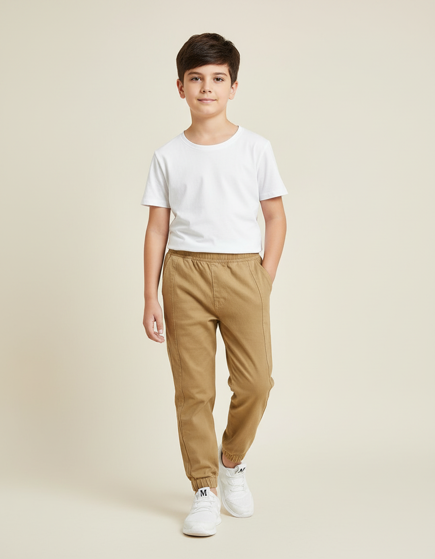Pantalon Chino Kaki Coton Jogger Enfant Décontracté