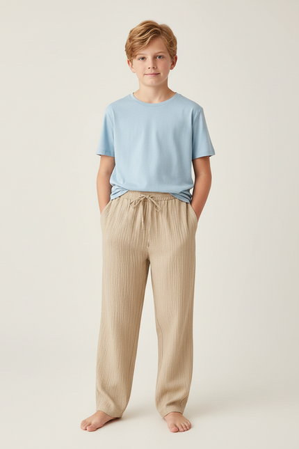 Pantalon Chino Beige Côtelé Ample Coton Enfant Décontracté - Cordé