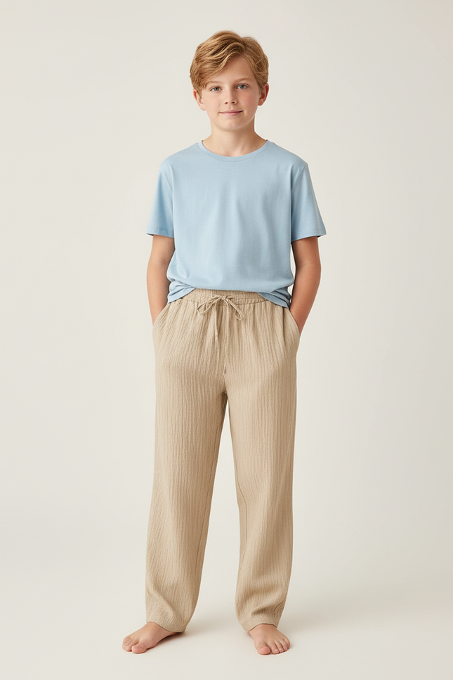 Pantalon Chino Beige Côtelé Ample Coton Enfant Décontracté - Cordé