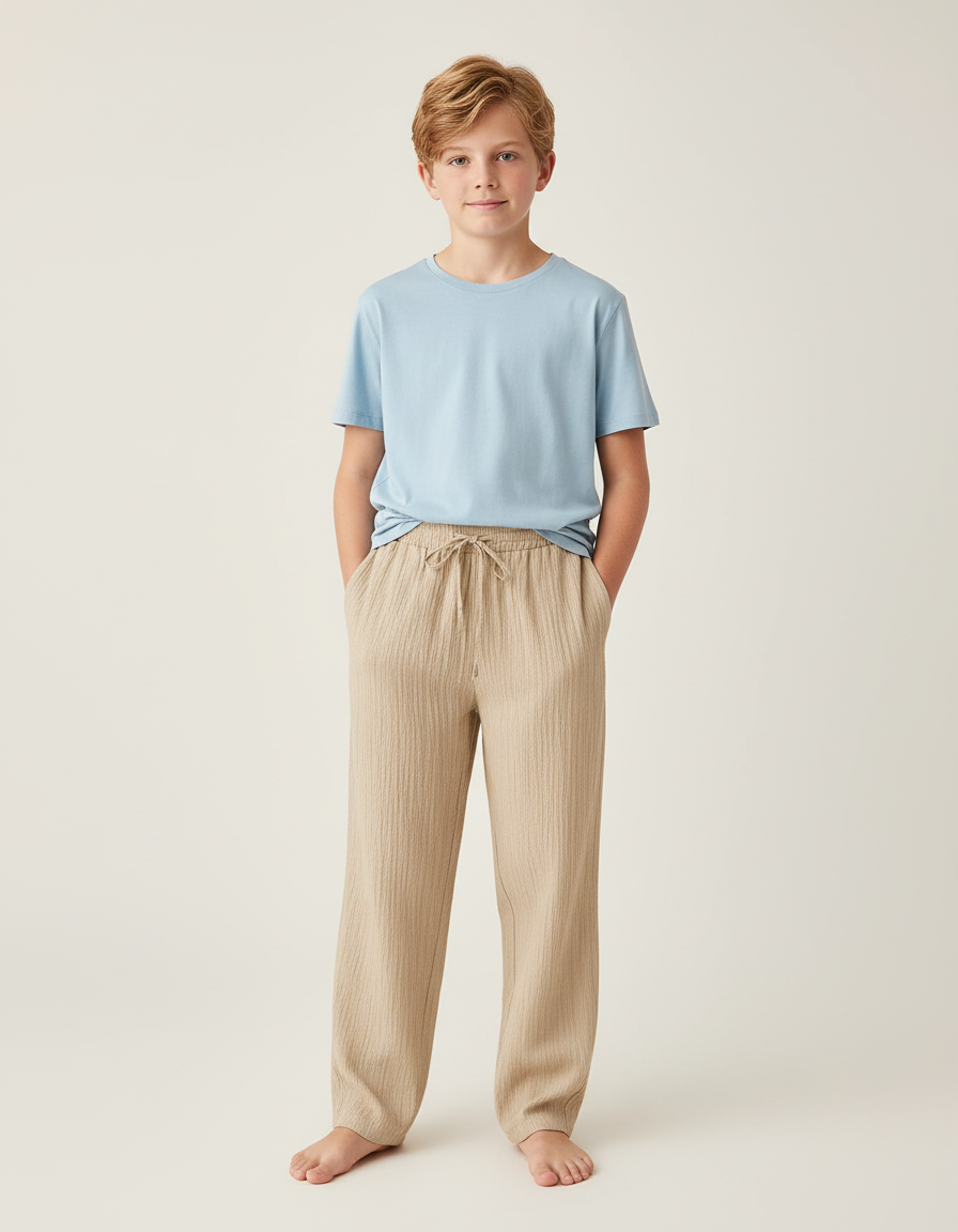 Pantalon Chino Beige Côtelé Ample Coton Enfant Décontracté - Cordé