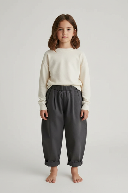 Pantalon Chino Gris Ample Coton Élastique Enfant