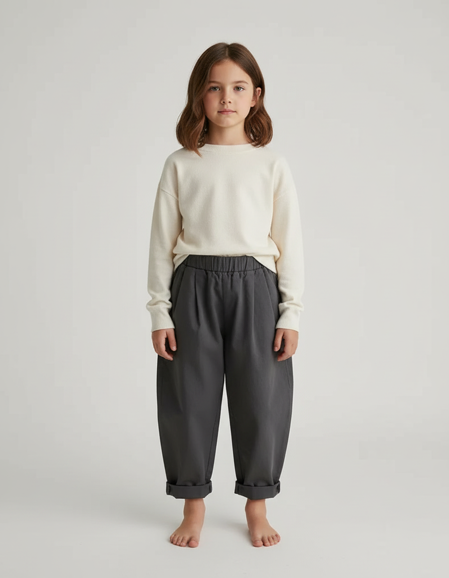 Pantalon Chino Gris Ample Coton Élastique Enfant
