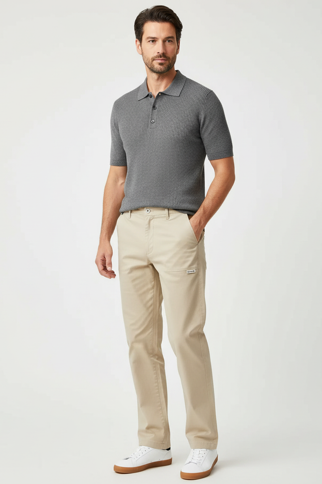 Pantalon Chino Beige Coton Décontracté Droit Homme
