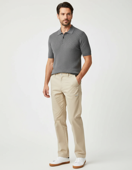Pantalon Chino Beige Coton Décontracté Droit Homme