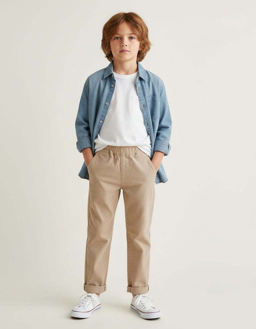 Pantalon Chino Beige Coton Décontracté Enfant Confortable
