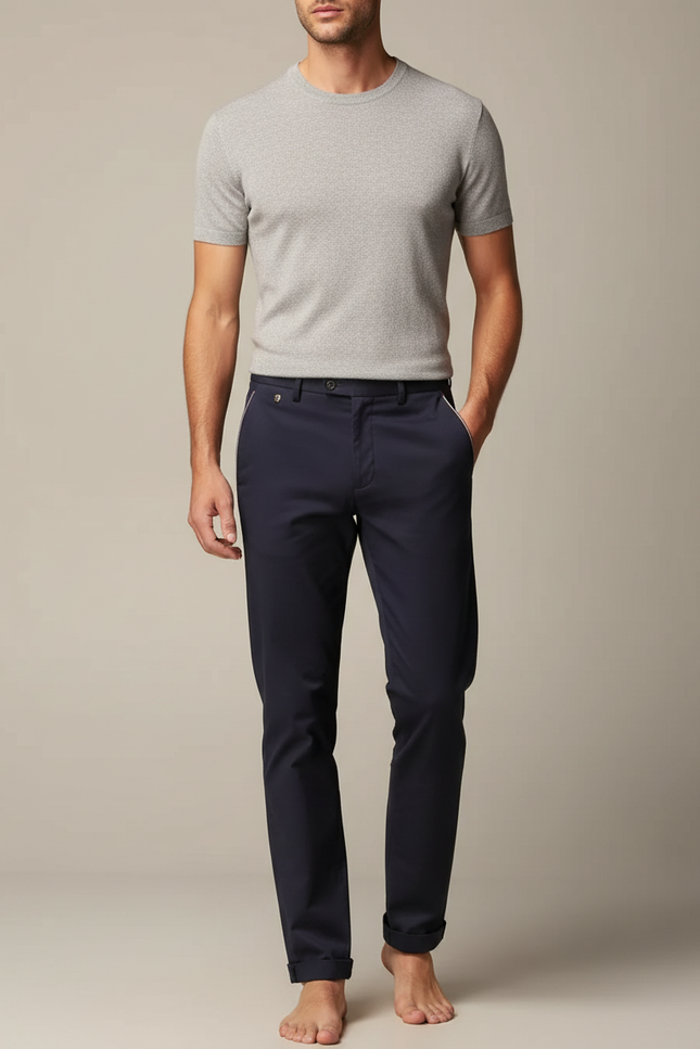 Pantalon Chino Bleu Marine Slim Coton Élégant Homme