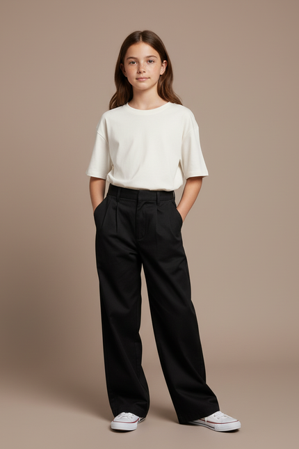 Pantalon Chino Noir Ample Fluide Décontracté Enfant - Gabardine