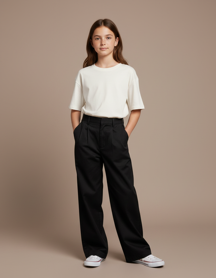 Pantalon Chino Noir Ample Fluide Décontracté Enfant - Gabardine