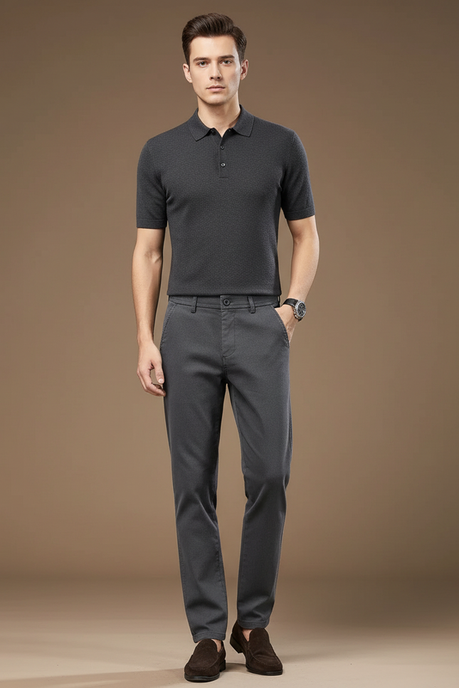 Pantalon Chino Gris Anthracite Coupe Droite Extensible Homme - Coton