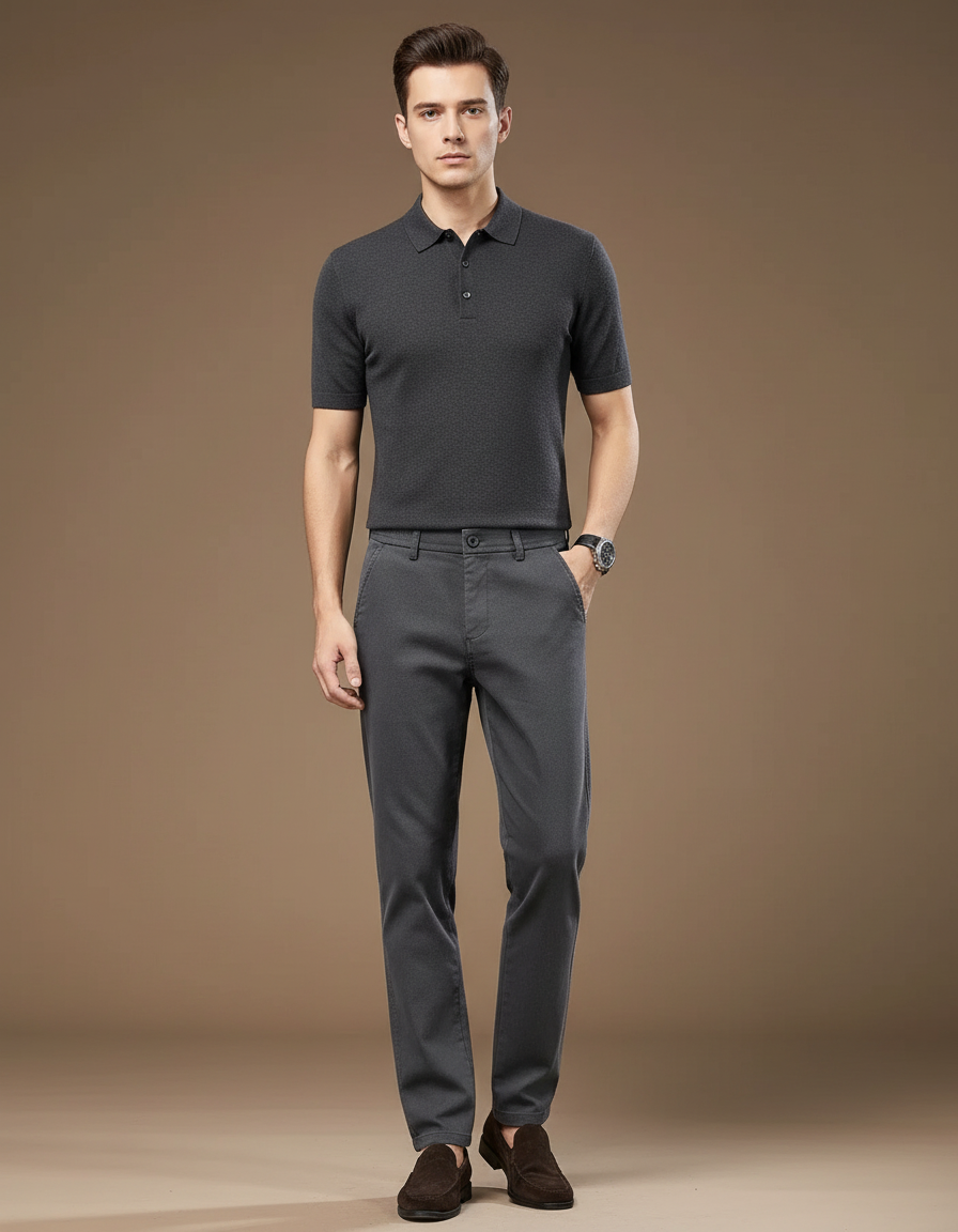 Pantalon Chino Gris Anthracite Coupe Droite Extensible Homme - Coton