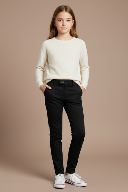 Pantalon Chino Noir Slim Simple Fille Décontracté - Gabardine