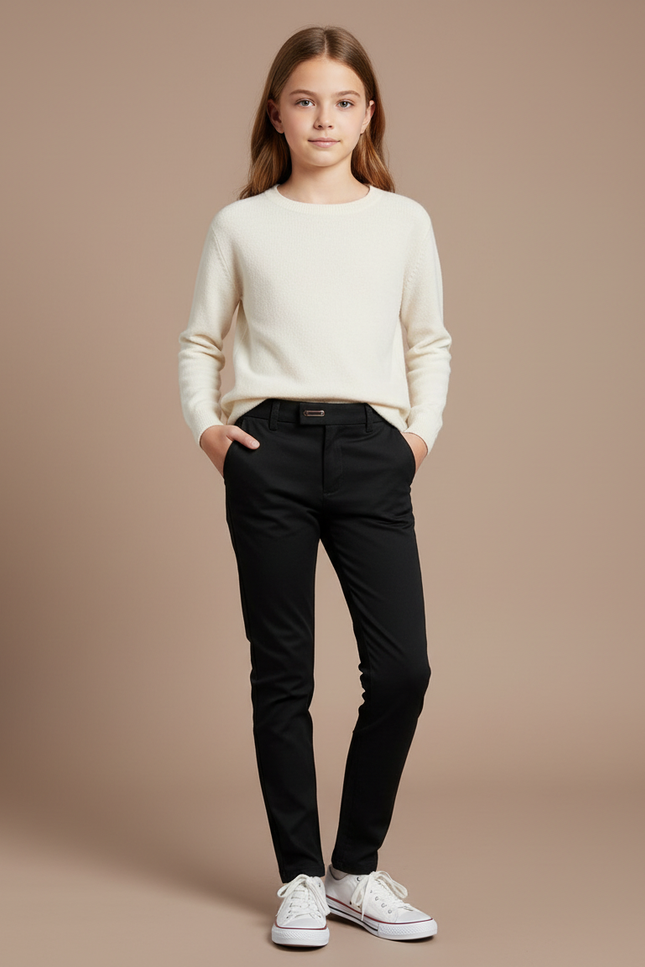 Pantalon Chino Noir Slim Simple Fille Décontracté - Gabardine