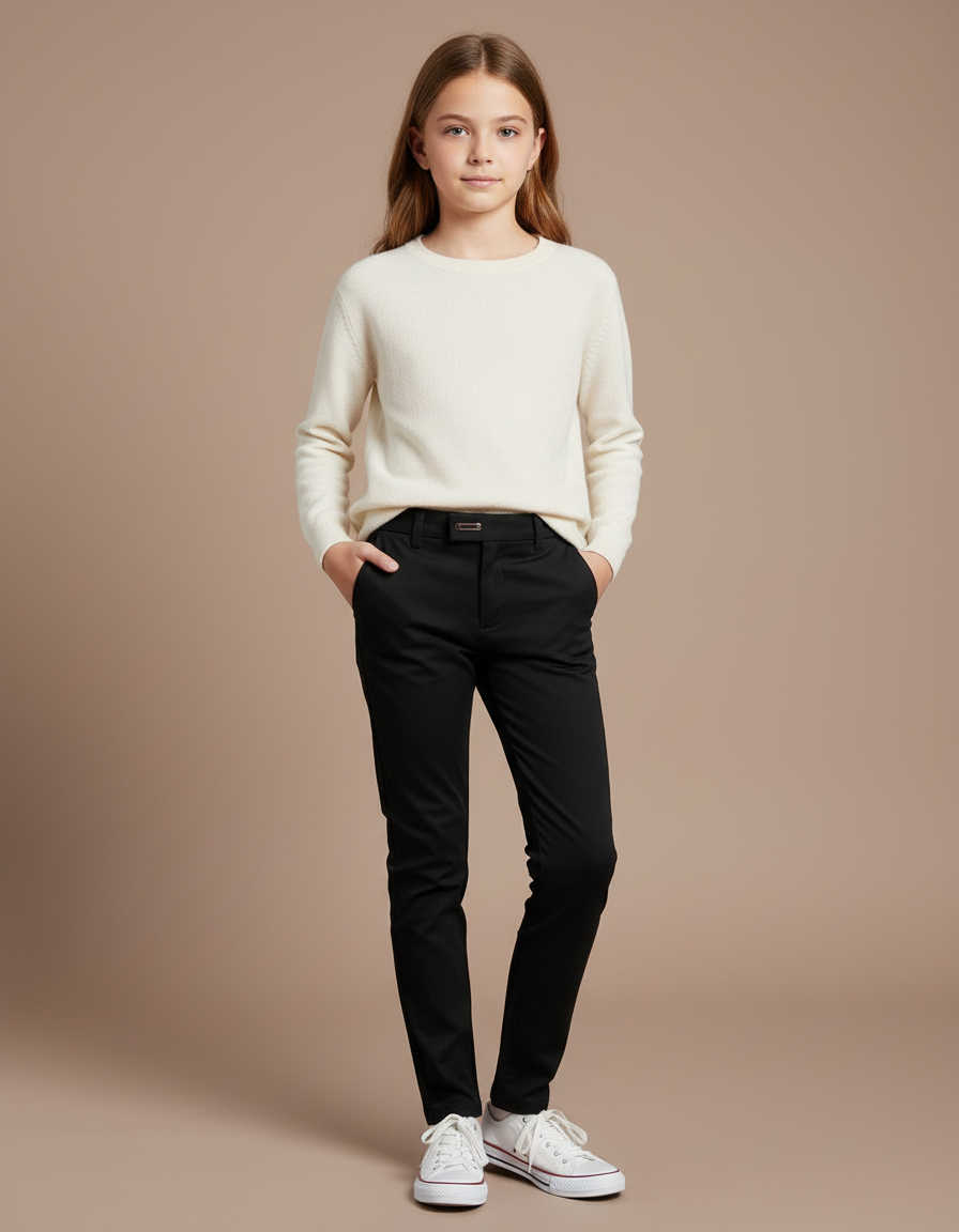 Pantalon Chino Noir Slim Simple Fille Décontracté - Gabardine