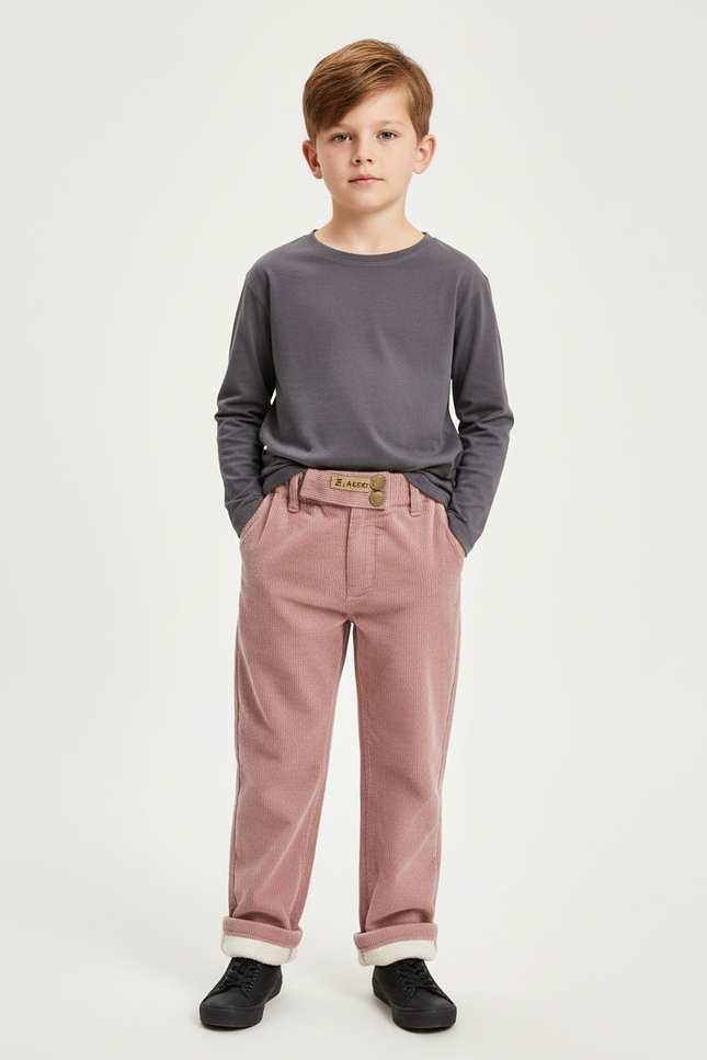 Pantalon Chino Rose Côtelé Doublé Chaud Enfant - Cordé
