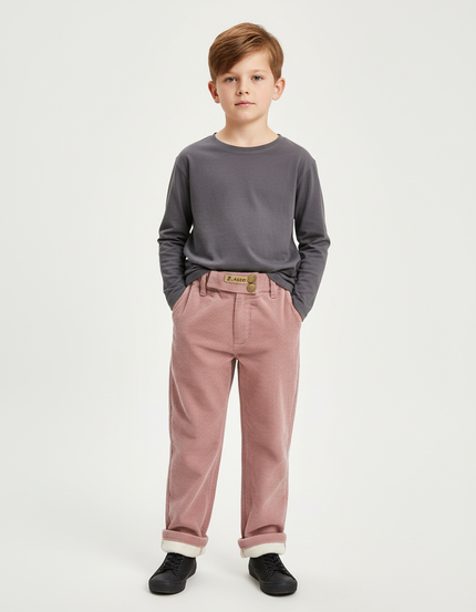 Pantalon Chino Rose Côtelé Doublé Chaud Enfant - Cordé