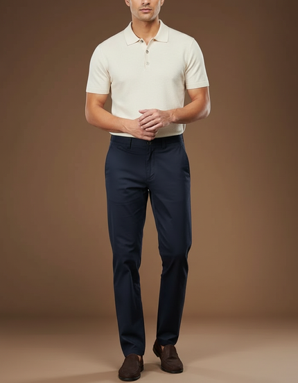 Pantalon Chino Homme Bleu Marine Coton Droit Décontracté