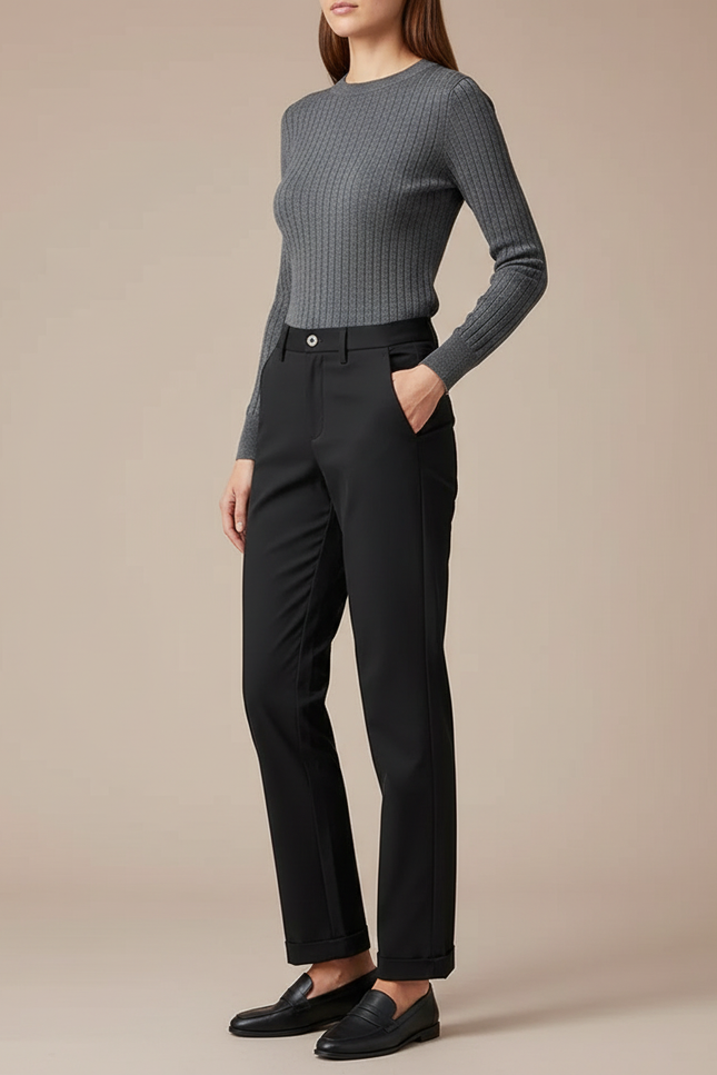 Pantalon Chino Femme Noir Droit - Gabardine