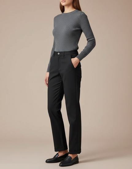 Pantalon Chino Femme Noir Droit - Gabardine