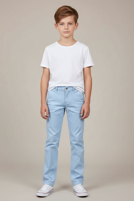 Pantalon Chino Bleu Ciel Coton Droit Garçon