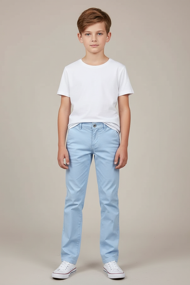 Pantalon Chino Bleu Ciel Coton Droit Garçon