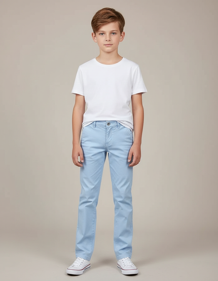 Pantalon Chino Bleu Ciel Coton Droit Garçon