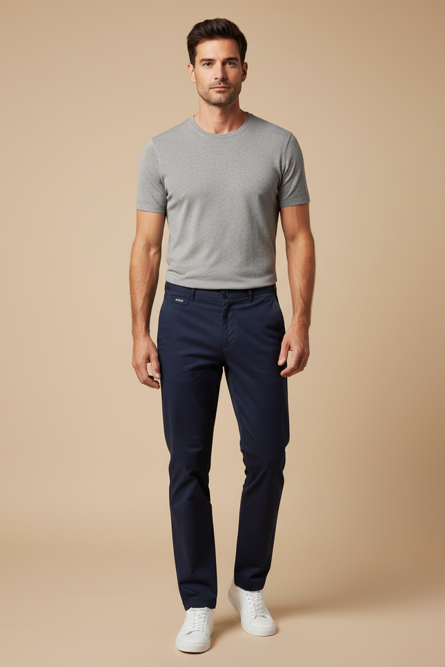 Pantalon Chino Bleu Marine Coton Droit Décontracté Homme
