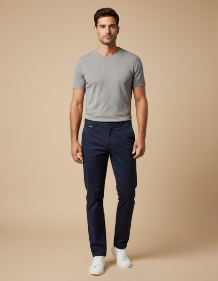 Pantalon Chino Bleu Marine Coton Droit Décontracté Homme