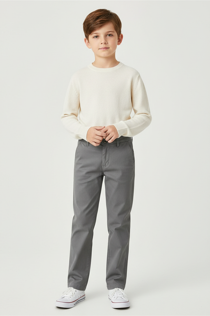 Pantalon Chino Garçon Gris Droit Coton - Gabardine