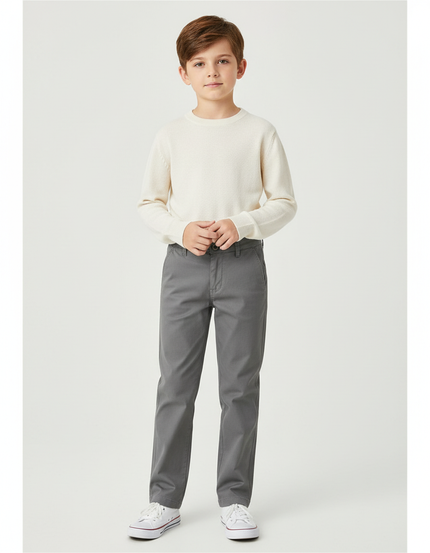 Pantalon Chino Garçon Gris Droit Coton - Gabardine