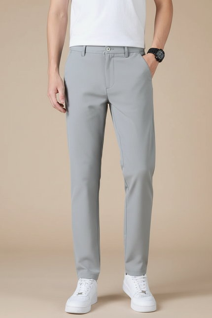 Pantalon Chino Homme Gris Uni Slim Élastique Décontracté - Polyester