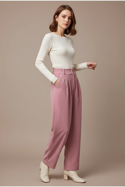 Pantalon Chino Rose Flannel Droit Ample Hiver - Laine