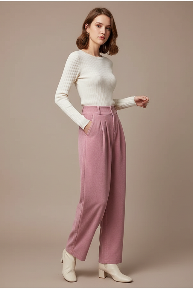 Pantalon Chino Rose Flannel Droit Ample Hiver - Laine