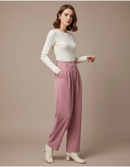 Pantalon Chino Rose Flannel Droit Ample Hiver - Laine