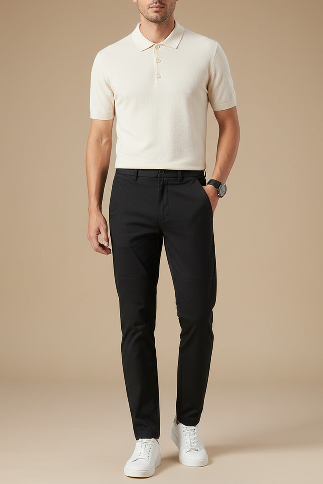 Pantalon Chino Noir Slim Extensible Classique Homme - Polyester