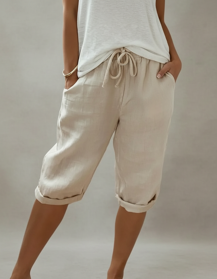 Pantalon Chino Beige Coton Lin Ample Cordon
