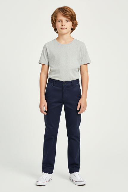 Pantalon Chino Marine Coton Droit Garçon Décontracté